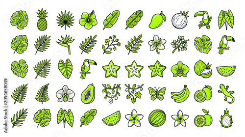 Foto Variety of green fruit icons.