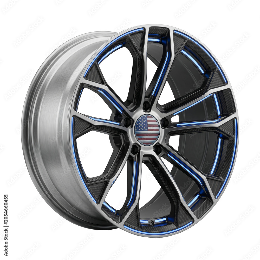 Obraz premium Futuristic Concept Car Wheel Representing Advanced Automotive Innovation and High-Tech Transport