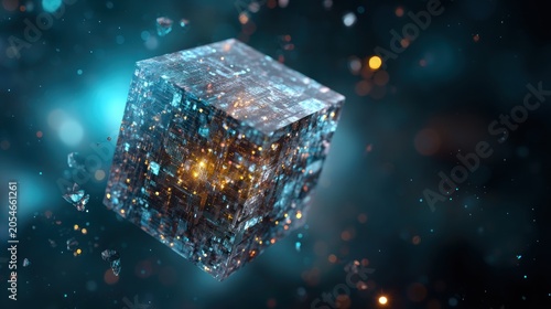 Abstract digital cube with glowing details