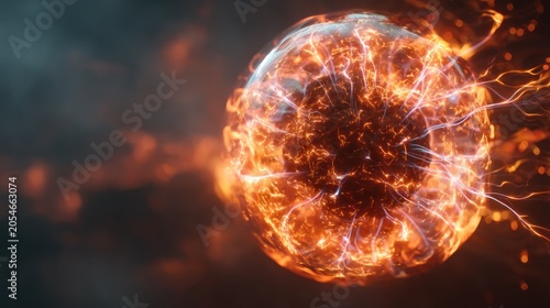 Fiery orb with electric arcs on display