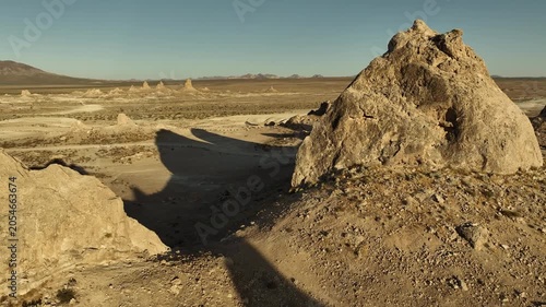 Trona Pinnacles Sunset Aerial Shot of Rock Formation Forward Fly Over California