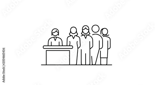 Customer Service Line: People Waiting in Queue for Assistance at Counter
