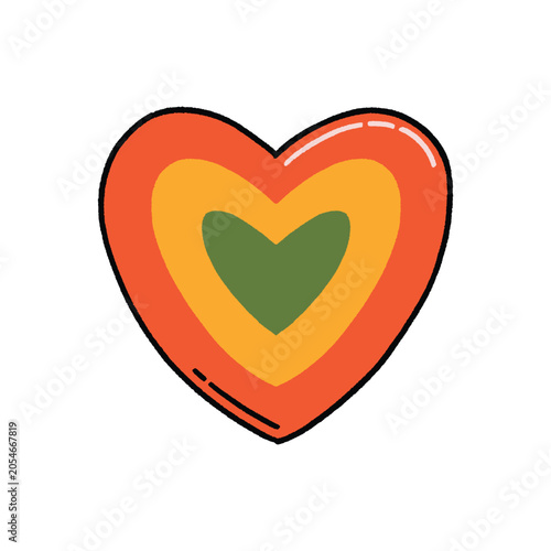 Heart Icon with Groovy Retro Color Layers for Love Design and Greeting Cards