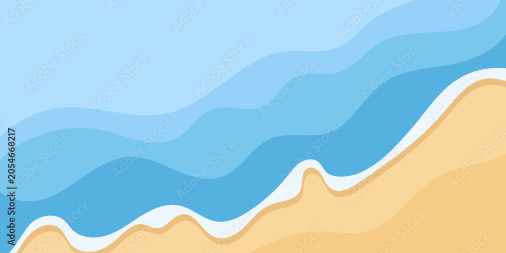 Obraz premium Surf line from above, seashore, sandy shore, stylized cartoon