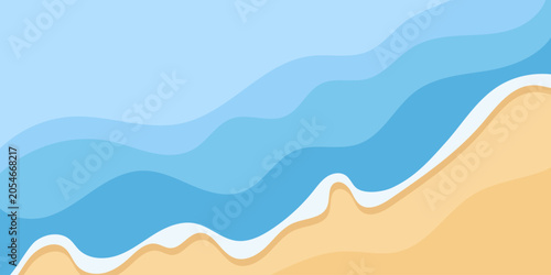 Surf line from above, seashore, sandy shore, stylized cartoon