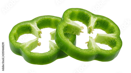 Obraz na płótnie Green bell pepper slices organic vegetable rings isolated on transparent background png fresh food salad