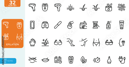 Schilderij op canvas Epilation Vector illustration line editable Icons set