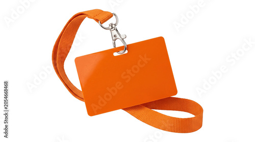 Obraz na płótnie Horizontal orange id badge card holder with fabric lanyard strap for professional employee access pass