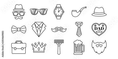 Tablou pe pânză Hipster Male Accessories and Facial Hair Icon Set for Father's Day Celebration