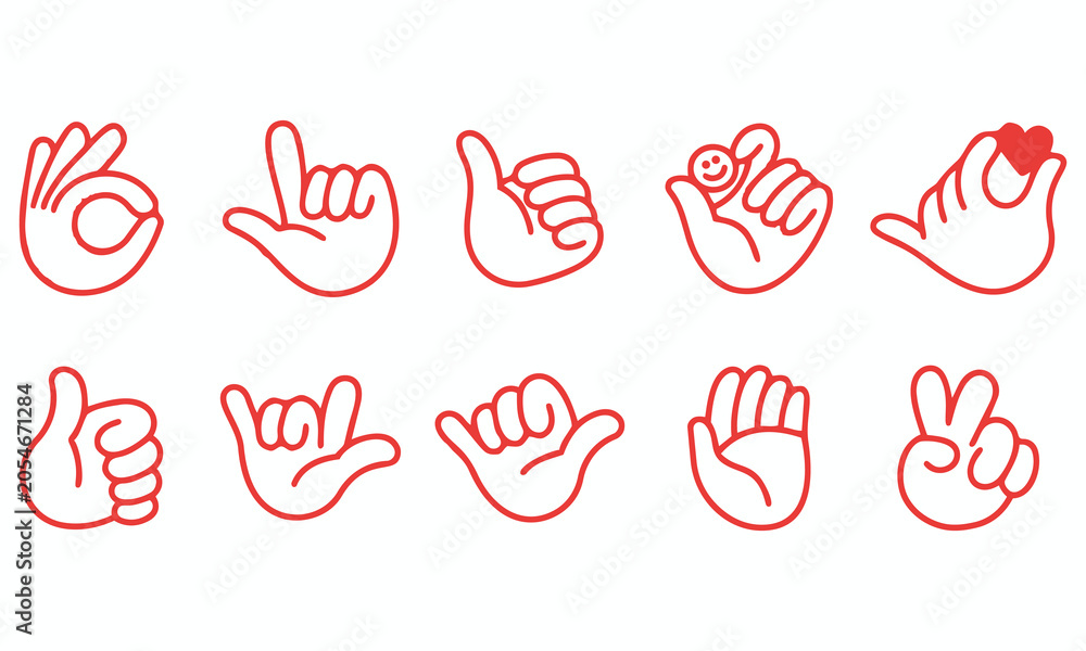 Fototapeta premium Collection of cartoon style hand gestures and social signs with communication positive collection isolated background interaction expressive friendly creative illustration signaling