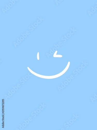 Cute minimalist winking smiley face outline on light blue background
