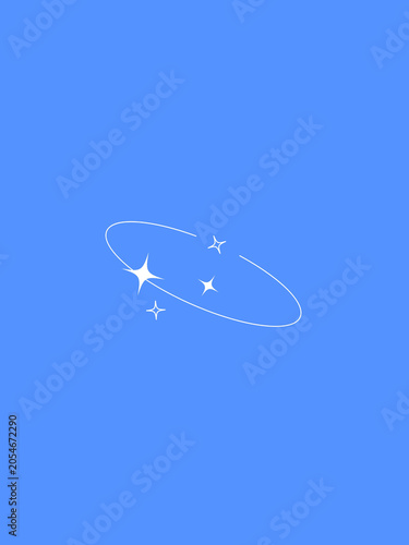 Minimalist magic sparkle stars with orbit ring on blue background