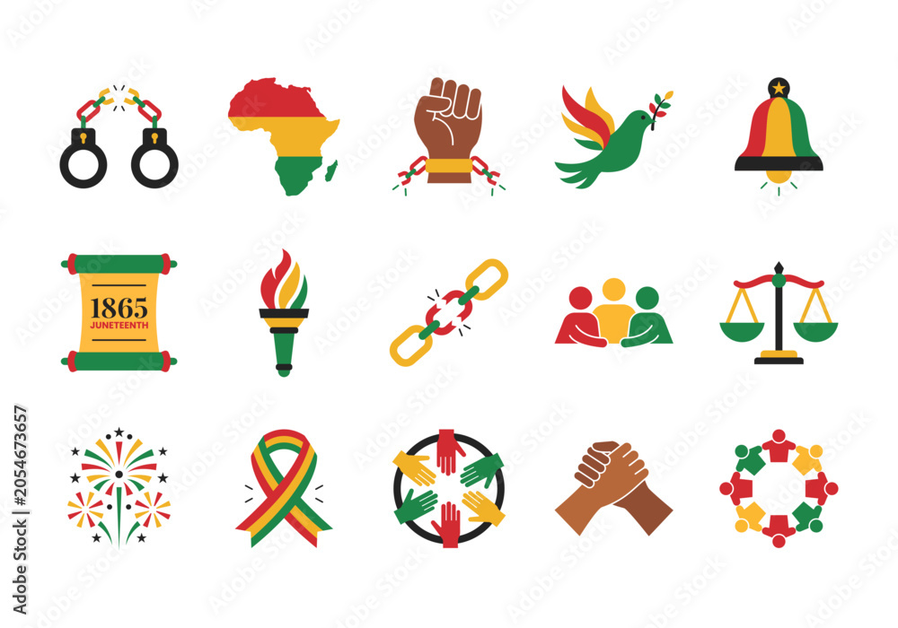 Fototapeta premium Colorful Social Justice Diversity Unity Icon Set for Juneteenth Freedom Celebration