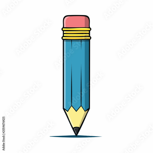 Blue Pencil with Pink Eraser and Yellow Ferrule