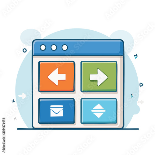 Cartoon browser window with navigation buttons