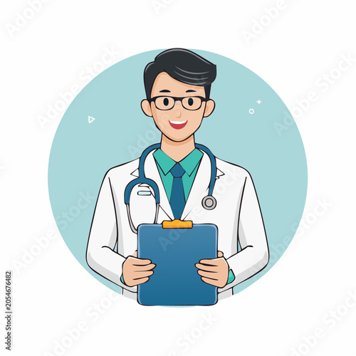 Cartoon Doctor Holding Clipboard