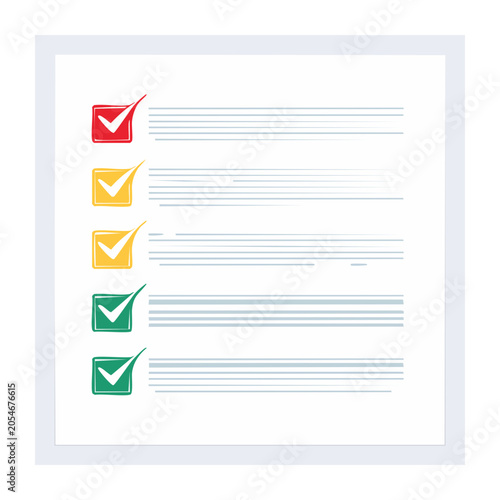 Flat design checklist with red yellow green ticks