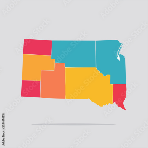 South Dakota Map with Colorful Regions