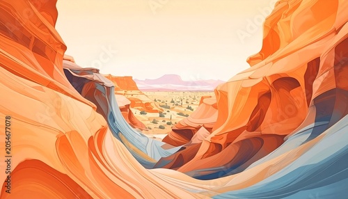 Eroded desert landscape view through a sandstone canyon with sandstone landscape formation textures patterns wilderness environment sculpted sedimentary geological