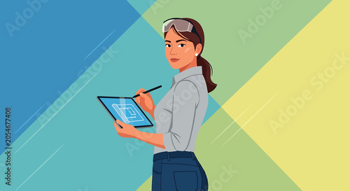 Woman Holding Digital Tablet and Stylus.
