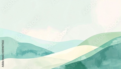 Hand painted watercolor scenery of rolling green hills for modern background with watercolor landscape background abstract painting illustration peaceful panoramic