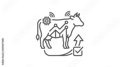 Cuadro en lienzo Digital cow health and growth monitoring chart line art.