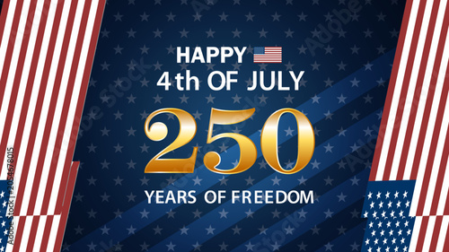 Happy 250th fourth of July celebration with American flag elements and star background