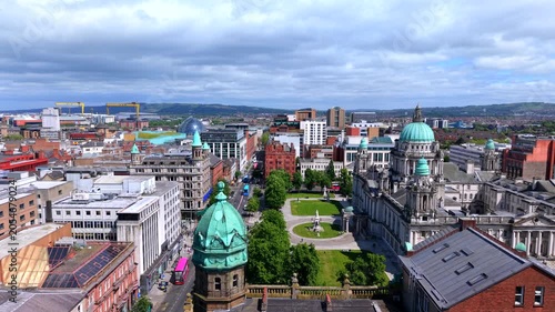 Aerial view of Donegall sqaure with city hall in Belfast city Northern Ireland