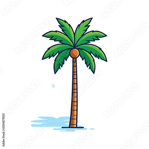 Stylized cartoon palm tree vector illustration on white background.