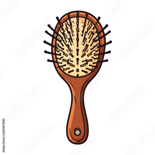Wooden Hair Brush Illustration for Grooming and Beauty.