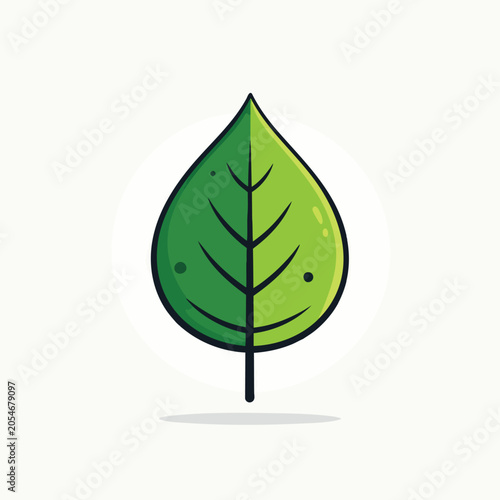 Minimalist green leaf vector illustration isolated on white background.