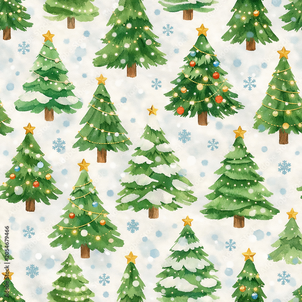 Fototapeta premium Isolated Christmas pine tree on white background with winter holiday decoration illustration