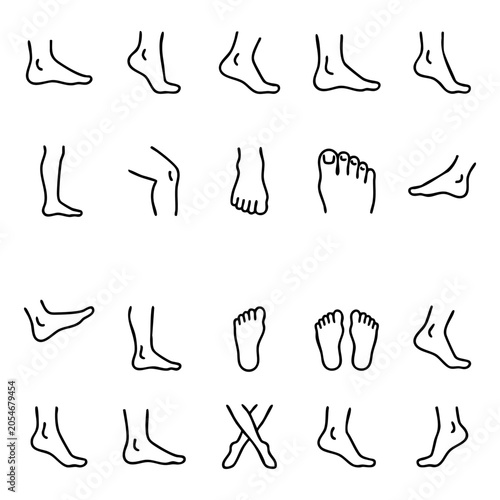 Cuadro en lienzo Anatomy icons set of human feet and legs showing various angles and foot care po