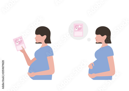 母子健康手帳を持つ妊婦のベクターイラスト素材（文字なし）