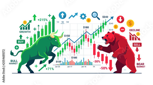 Foto Bull and bear market symbols oppose.