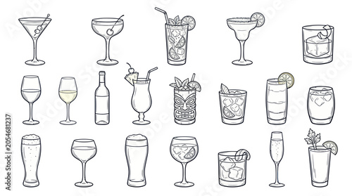 Foto Variety of Cocktail Glasses and Drinks.