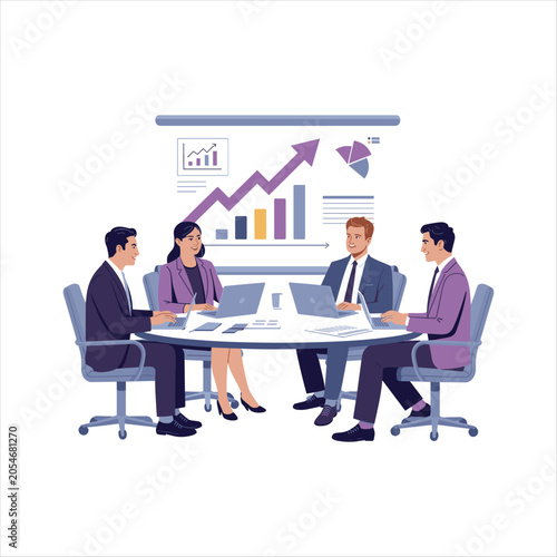 Business Growth Strategy Meeting with Rising Financial Chart – Corporate Vector Illustration