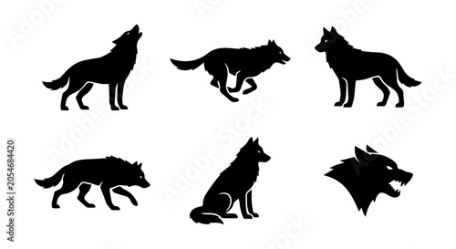 Foto Wolf Silhouettes Collection: Howling, Running, Sitting, Standing, Head Profile I