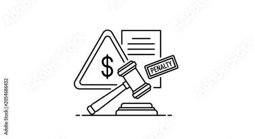 Gavel and Penalty Sign with Dollar Symbol, Symbolizing Legal Fine and Financial Law