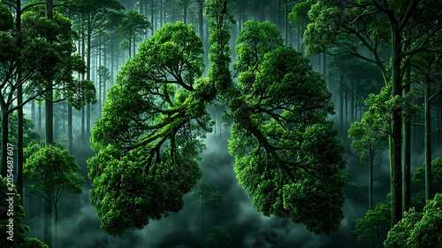 Green forest shaped like human lungs.