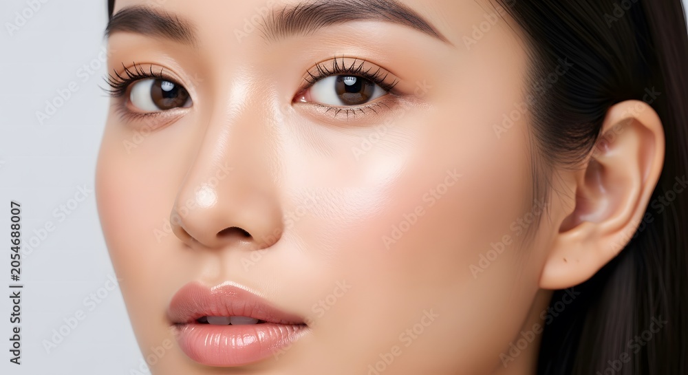 Fototapeta premium Close up portrait of a beautiful young Asian woman with glowing skin.