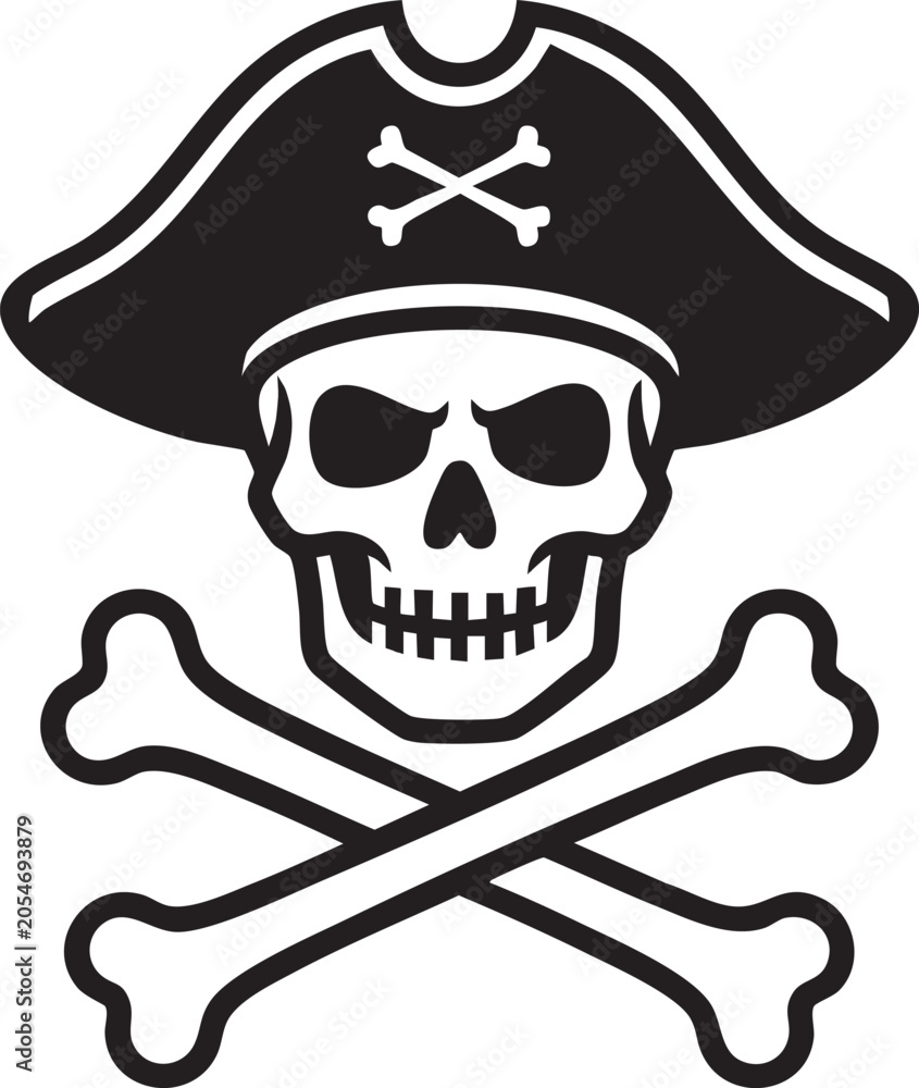 Fototapeta premium Pirate Skull and Crossbones Emblem with Captain Hat for Adventure and Halloween Design