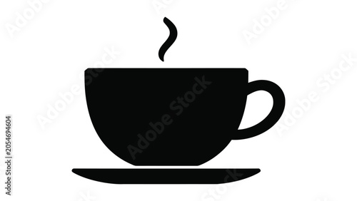 Quadro su tela Coffee cup on a saucer emits steam in a simple black silhouette graphic representation