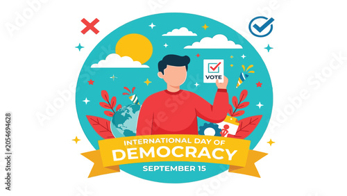 Konstfotografi Person holds a vote ballot on the International Day of Democracy to celebrate civic participation and electoral rights