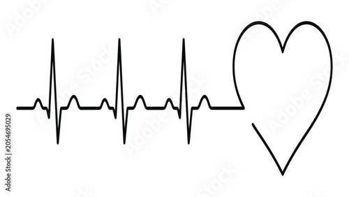 Bild auf Leinwand Heartbeat rhythm line flows into a simple heart shape to signify cardiovascular vitality