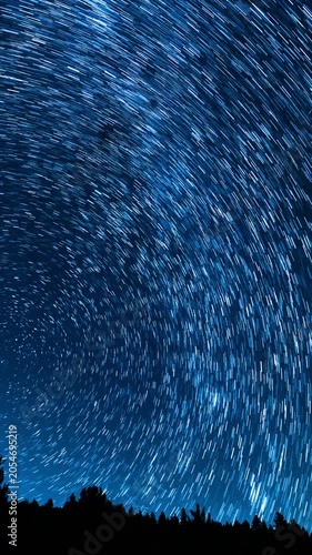 Vertical Shot Star Trails of Milky Way Galaxy in North Sky Above Palomar Mountain San Diego Astrophotography Time Lapse in California USA