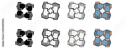 Cuadro en lienzo Teamwork icons featuring diverse hands joining together in unity collaboration p