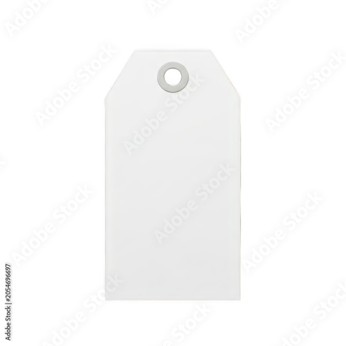 Blank white paper price tag with a hole for string isolated on transparent background
