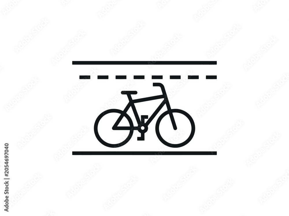 Fototapeta premium Black bicycle lane icon for urban transportation and cycling road sign.