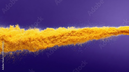 Bright yellow particulate matter flows dynamically across a deep violet background